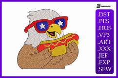 Funny Patriotic Eagle Eating Hot Dog Embroidery Design Product Image 1