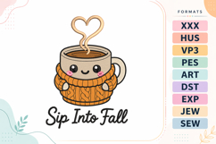 Fall Sip Into Fall Embroidery Design Product Image 1