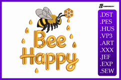 Bee Happy Cute Quote Embroidery Design Product Image 1