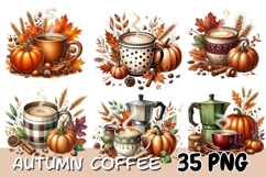 Autumn Coffee Watercolor Clipart Png, Cozy Fall Coffee Png. Product Image 1