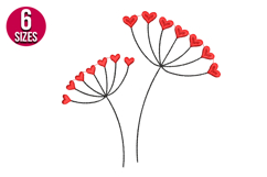 Dandelion with Red Hearts, love machine embroidery design Product Image 1