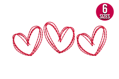 Three Hearts line art, love machine embroidery design Product Image 1