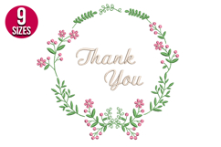 Thank You Floral Wreath machine embroidery design - 9 sizes Product Image 1
