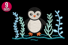 Penguin with Seaweed machine embroidery design - 9 sizes Product Image 2