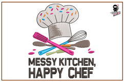 Messy Kitchen Happy Chef | Funny Embroidery Design Product Image 1