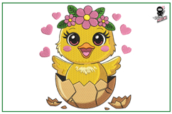 Easter Chick with Flowers | Baby Animal Embroidery Design Product Image 1