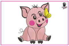 Baby Pig with Butterfly | Cute Animal Embroidery Design Product Image 1