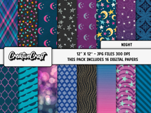 Night Digital Papers, vintage scrapbook backgrounds designs Product Image 2