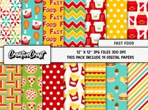 Fast Food Digital Paper, food graphics, food illustrations Product Image 2
