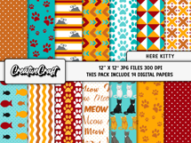 Kitty Pet Digital Papers, pet cat scrapbook digital designs Product Image 2