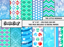 Little Mermaid Digital Papers, scrapbook backgrounds designs Product Image 2