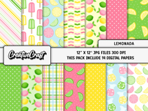 Lemonade Digital papers, tropical summer scrabpook designs Product Image 2