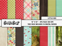Little Red Digital Papers, scrapbooking backgrounds designs Product Image 2