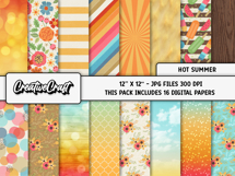 Summer Digital Papers, vintage scrapbook backgrounds designs Product Image 2