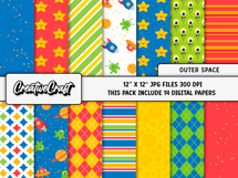 Outer Space Digital Papers, stars planets scrapbook designs Product Image 2
