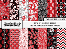 Twilight Red &amp; Black Digital Papers, scrapbook designs Product Image 2