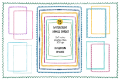 15 Watercolor Doodle Borders PNG | Whimsical border Product Image 1