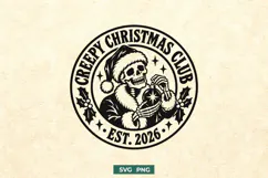Creepy Christmas Club SVG, Santa Skeleton PNG, Spooky Design Product Image 1
