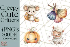 Creepy Cute Halloween Animals PNG, Kawaii Spooky Animals Product Image 1