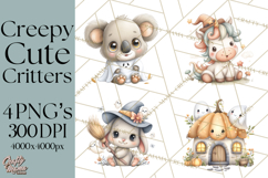 Creepy Cute Halloween Animals PNG, Kawaii Spooky Animals Product Image 1