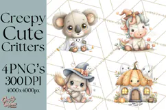 Creepy Cute Halloween Animals PNG, Kawaii Spooky Animals Product Image 1