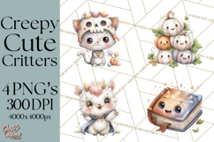Creepy Cute Halloween Animals PNG, Kawaii Spooky Animals Product Image 1