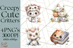 Creepy Cute Halloween Animals PNG, Kawaii Spooky Animals Product Image 1
