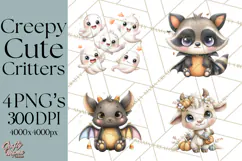 Creepy Cute Halloween Animals PNG, Kawaii Spooky Animals Product Image 1