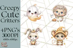 Creepy Cute Halloween Animals PNG, Kawaii Spooky Animals Product Image 1