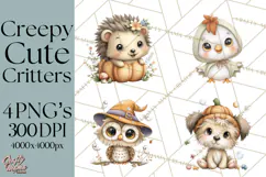 Creepy Cute Halloween Animals PNG, Kawaii Spooky Animals Product Image 1