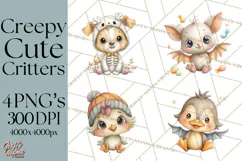 Creepy Cute Halloween Animals PNG, Kawaii Spooky Animals Product Image 1