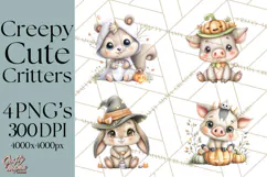 Creepy Cute Halloween Animals PNG, Kawaii Spooky Animals Product Image 1