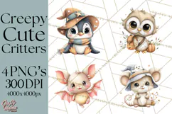 Creepy Cute Halloween Animals PNG, Kawaii Spooky Animals Product Image 1