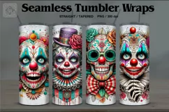 4 Creepy Clown Tumbler Wrap Sublimations, 20 oz Product Image 1