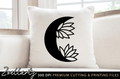 Floral Moon Crescent Lotus SVG Celestial Moon Illustration Product Image 1