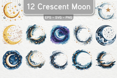 Watercolor Crescent Moon Clipart Collection Product Image 1