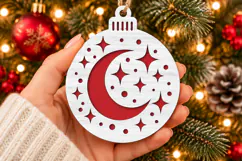 Crescent Moon Ornament SVG, Laser Cut Christmas Bauble Product Image 2