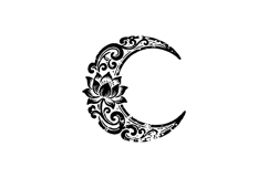 Crescent moon with floral element on black color graphic Product Image 1