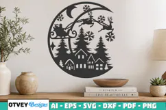 Christmas Santa Sleigh Winter Village Laser Cut SVG Product Image 1