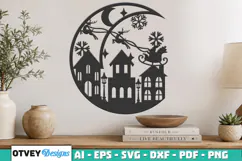 Christmas Santa Sleigh Winter Village Laser Cut SVG Product Image 1