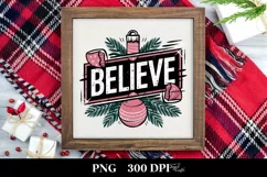 Retro Believe Christmas Clipart PNG Product Image 3