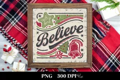 Retro Believe Christmas Clipart PNG Product Image 1