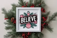 Retro Believe Christmas Clipart PNG Product Image 1
