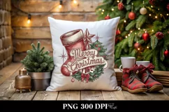 Merry Christmas Watercolor Stocking Png Product Image 5