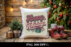 Retro Happy Holidays Clipart PNG Product Image 1
