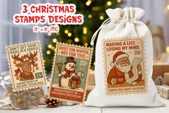 Vintage Christmas Stamps Sublimation Funny Sticker Printable Product Image 1