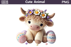 Crochet Highland Cow Clipart | Easter Animal Eggs Sublimatio Product Image 1