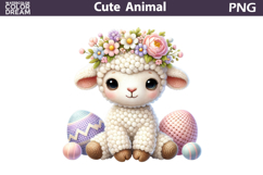 Crochet Lamb Clipart | Cute Easter Animal Eggs Sublimation Product Image 1