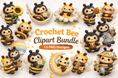 Crochet bee clipart, bee clipart bundle, amigurumi bee png Product Image 1