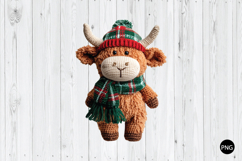 Crochet Christmas Highland Cow PNG, Highland Cow PNG Product Image 1